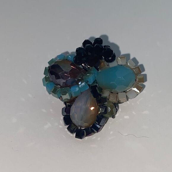 Multi-tone Blue Beaded Rhinestone Earrings - Picture 6 of 6